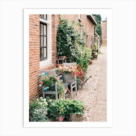 Street full of flowers in Elburg // The Netherlands // Travel Photography Art Print
