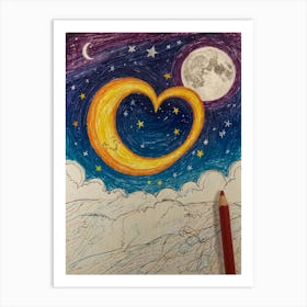 Moon And Heart Art Print