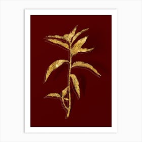 Vintage Dayflower Botanical in Gold on Red Art Print