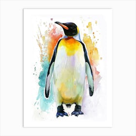 Emperor Penguin Colourful Watercolour 1 Art Print