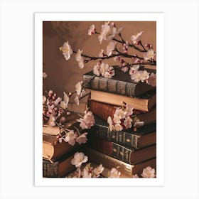 Cherry Blossoms On Books Art Print