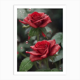 Red Roses At Rainy With Water Droplets Vertical Composition 30 Art Print