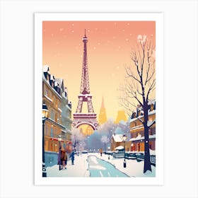 Vintage Winter Travel Illustration Paris France 2 Art Print
