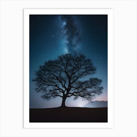 Lone Tree At Night stars in sky Art Print