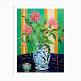 Flowers In A Vase Still Life Painting Bee Balm 1 Art Print