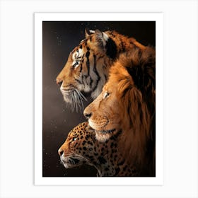 Three Tigers And Leopards Art Print