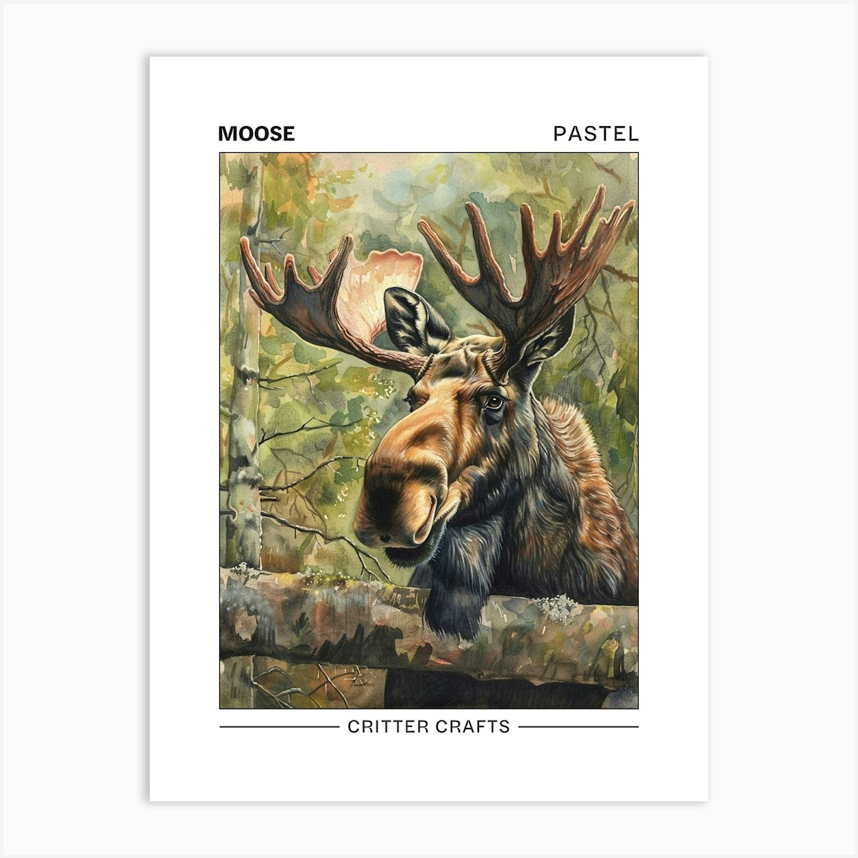 Moose Pastel Watercolour 1 Poster Art Print by Critter Crafts
