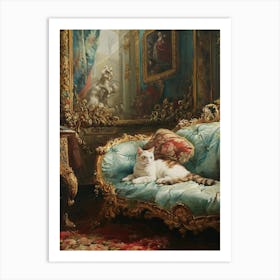 Cat Lounging On A Rococo Style Couch Art Print