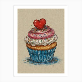 Cupcake With Heart Art Print