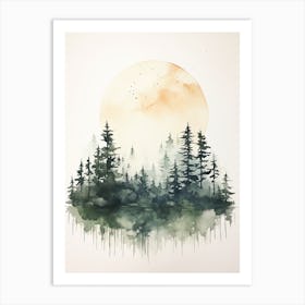 Watercolour Of Taiga Forest   Northern Eurasia And North America 0 Art Print