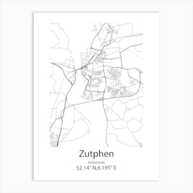 Zutphen,Netherlands Minimalist Map Art Print