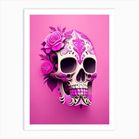 Skull With Surrealistic Elements 1 Pink Mexican Art Print