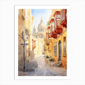 Valletta Malta In Autumn Fall, Watercolour 2 Art Print