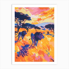 Transvaal Lion Hunting In The Savannah Fauvist Painting 2 Art Print