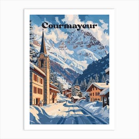 Courmayeur Italy Winter Vacation Travel Art Illustration Art Print