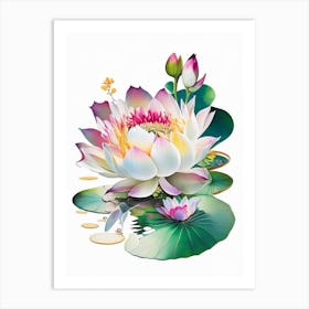 Blooming Lotus Flower In Pond Decoupage 1 Art Print