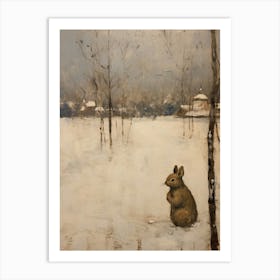 Vintage Winter Animal Painting Rabbit 3 Art Print