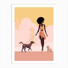 Sunny Days Dog Walking Pastel Illustration 4 Art Print