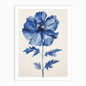 Blue Botanical Peony 2 Art Print