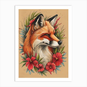 Amazing Red Fox With Flowers 19 Art Print