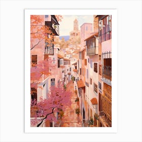 Alicante Spain 2 Vintage Pink Travel Illustration Art Print