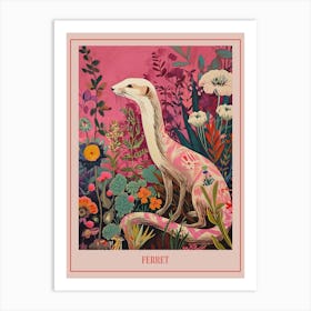 Floral Animal Painting Ferret Poster Art Print