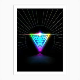 Neon Geometric Glyph in Candy Blue and Pink with Rainbow Sparkle on Black n.0179 Art Print