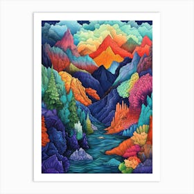 Colourful Mountain Illustration Poster Art Print 2 Art Print