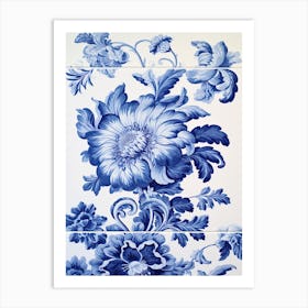 Vintage Flowers Delft Tile Illustration 3 Art Print