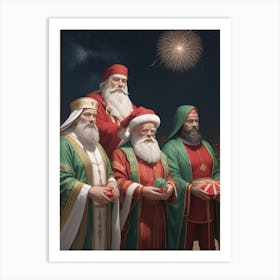 Santa And Thee Wise Men Art Print