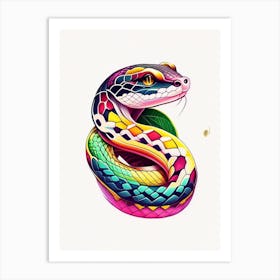 White Lipped Island Pit Viper Snake Tattoo Style Art Print