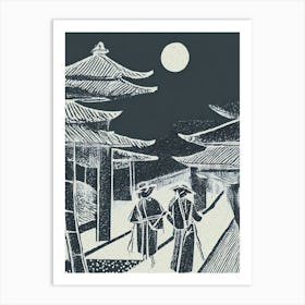 A Busy Silk Trading Post In Ancient Japan Art Print