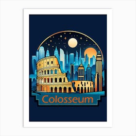 Skyline Night Colosseum Art Print