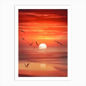 Sunset Seagulls Art Print