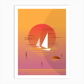 Sailboats At Sunset Art Print