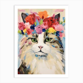 Birman Cat With A Flower Crown Painting Matisse Style 4 Art Print