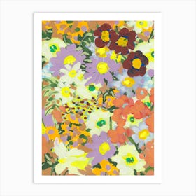Violet Daisies And Orange Marigold Art Print