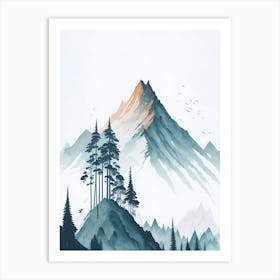 Mountain And Forest In Minimalist Watercolor Vertical Composition 331 Art Print