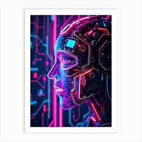 Futuristic Neon Portrait Of A Woman Art Print