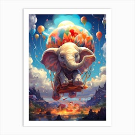 Elephant In A Hot Air Balloon Art Print