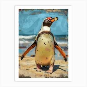 Galapagos Penguin Deception Island Colour Block Painting 2 Art Print