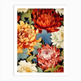 Chrysanthemums On Black Background Art Print