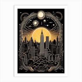 New York City, United States, Tarot Card Travel  Line Art 3 Art Print