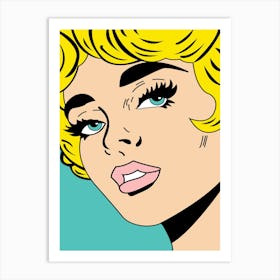 Pop Art Blonde Woman, Closeup Face Art Print