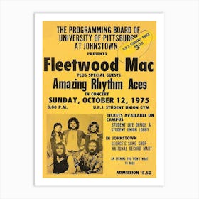 Fleetwood Mac Plus Special Guests Amazing Rhythm Aces In Concert Sunday, October 12, 1975 Posters Art Print