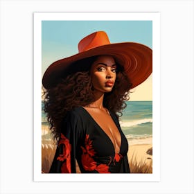Illustration of an African American woman at the beach 100 Art Print