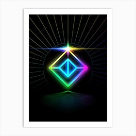 Neon Geometric Glyph in Candy Blue and Pink with Rainbow Sparkle on Black n.0045 Art Print