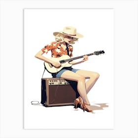 Cowgirl Playing Guitar Art Print