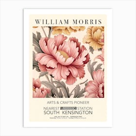 William Morris Print Exhibition Poster Pink Flowers Art Print