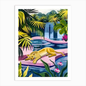 Lion In The Pool Art Print